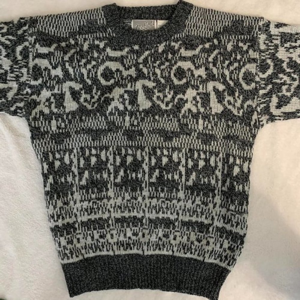 Method Grey And White Knit Retro‎ Grandpa Sweater Size Medium